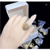 Lion head Gold Cubic Zirconia Free Size Adjustable Band Ring For Women Gold