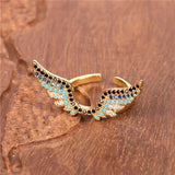 Wings Black Blue Gold Copper American Diamond Crystal Adjustable Band Ring For Women
