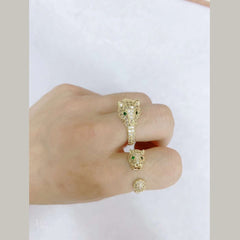 Panther Gold Green American Diamond Adjustable Ring For Women