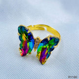 Butterfly Gold Multicolour Copper Crystal Adjustable Ring For Women