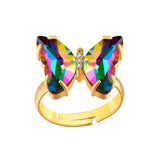 Butterfly Gold Multicolour Copper Crystal Adjustable Ring For Women