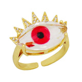 Eye Lash Evil Eye Glass Gold Green American Diamond Band Ring For Women