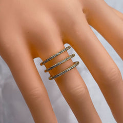 Triple Cubic Zirconia Line Gold Copper Adjustable Ring For Women