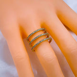 Triple Cubic Zirconia Line Gold Copper Adjustable Ring For Women