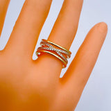Gold Cubic Zirconia Copper Free Size Adjustable Band Ring For Women
