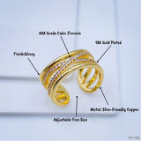 Gold Cubic Zirconia Copper Free Size Adjustable Band Ring For Women