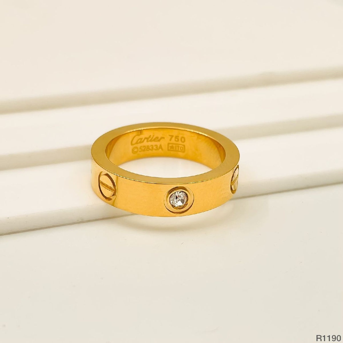 Screw Stainless Steel Cubic Zirconia Gold Band Ring For Women