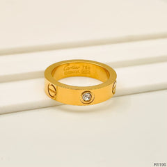 Screw Stainless Steel Cubic Zirconia Gold Band Ring For Women