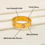 Screw Stainless Steel Cubic Zirconia Gold Band Ring For Women