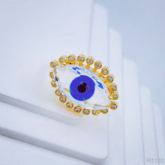 Eyelash Evil Eye Blue Gold Glass Cubic Zirconia Adjustable Ring For Women
