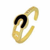Safety Pin Gold White Enamel Copper Adjustable Band Ring For Women