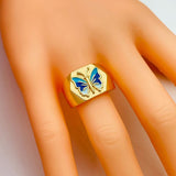 Copper Enamel Blue Gold Butterfly Free Size Adjustable Ring For Women