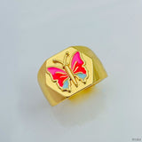Copper Enamel Pink Gold Butterfly Free Size Adjustable Ring For Women