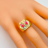 Copper Enamel Pink Gold Butterfly Free Size Adjustable Ring For Women