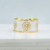 Copper Enamel Gold White Flower Adjustable Band Ring For Women