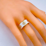 Copper Enamel Gold White Flower Adjustable Band Ring For Women