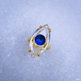 Copper Class Crystal Gold Blue Evil Eye Adjustable Ring For Women