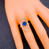 Copper Class Crystal Gold Blue Evil Eye Adjustable Ring For Women