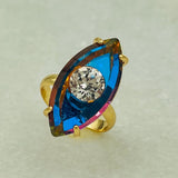 Copper Crystal Gold Multicolour Evil Eye Adjustable Ring For Women