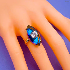 Copper Crystal Gold Multicolour Evil Eye Adjustable Ring For Women