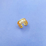 Heart Gold American Diamond White Enamel Copper Adjustable Band Ring For Women