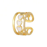 Heart Gold American Diamond White Enamel Copper Adjustable Band Ring For Women