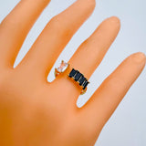 Gold Cubic Zirconia Crystal Black Copper Free Size Adjustable Band Ring For Women