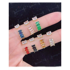 Gold Cubic Zirconia Crystal White Copper Free Size Adjustable Band Ring For Women