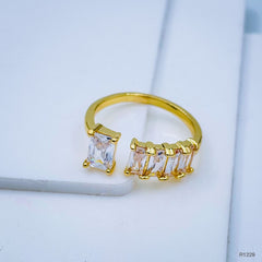 Gold Cubic Zirconia Crystal White Copper Free Size Adjustable Band Ring For Women