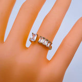 Gold Cubic Zirconia Crystal White Copper Free Size Adjustable Band Ring For Women