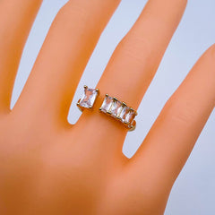 Gold Cubic Zirconia Crystal White Copper Free Size Adjustable Band Ring For Women