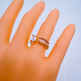 Gold Cubic Zirconia Crystal Brown Copper Free Size Adjustable Band Ring For Women