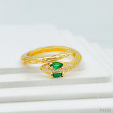 Snake Copper Cubic Zirconia Crystal Gold Green Adjustable Ring Women