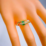 Snake Copper Cubic Zirconia Crystal Gold Green Adjustable Ring Women