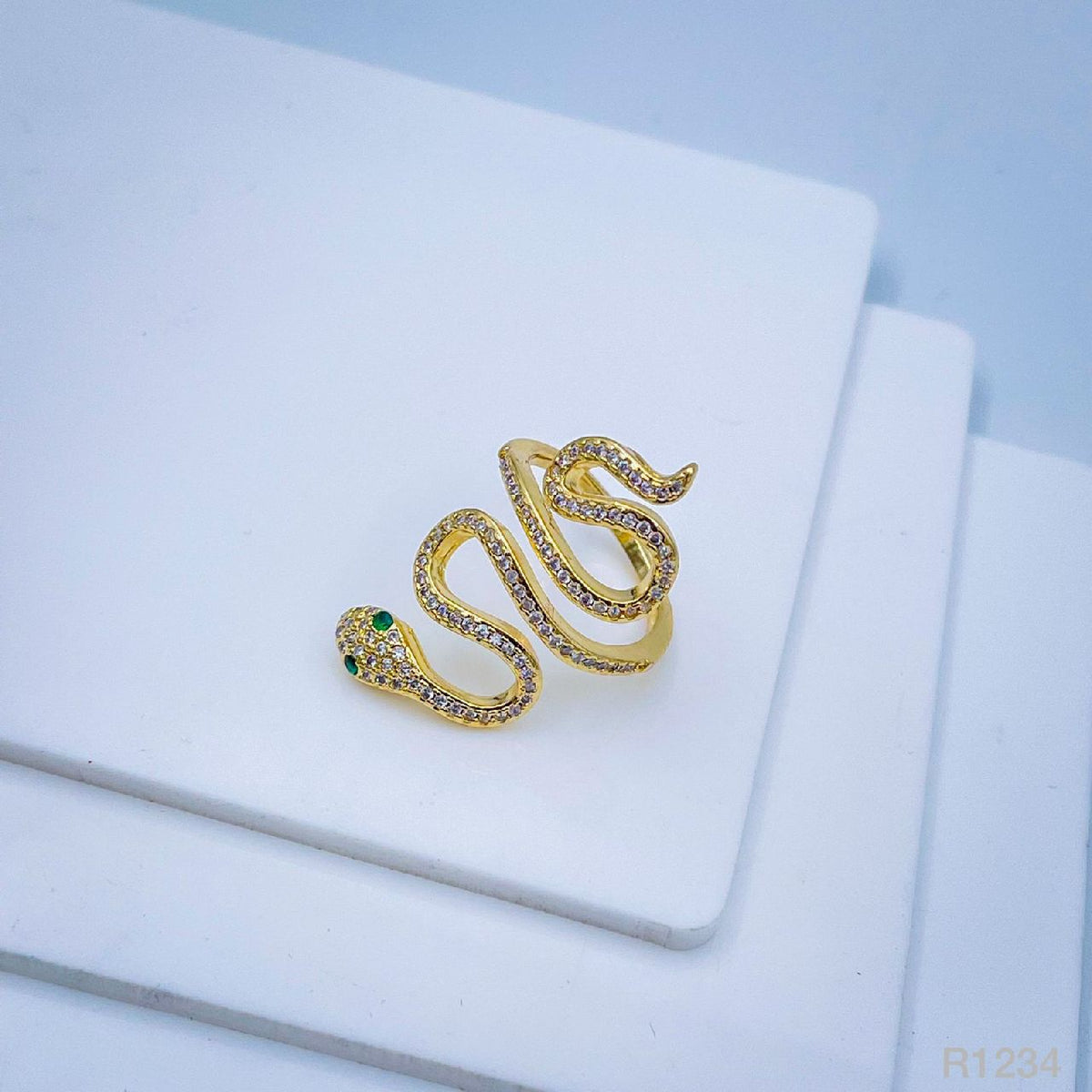 Gold Cubic Zirconia Crystal Snake Copper Free Size Adjustable Band Ring For Women