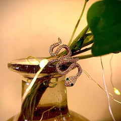 Gold Cubic Zirconia Crystal Snake Copper Free Size Adjustable Band Ring For Women