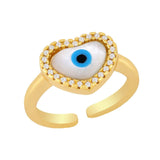 Copper Gold Mother of Pearl Heart Free Size Adjustable Evil Eye Ring For Women