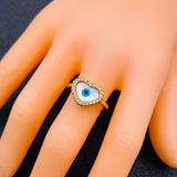 Copper Gold Mother of Pearl Heart Free Size Adjustable Evil Eye Ring For Women
