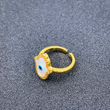 Copper Gold Mother of Pearl Hamsa Free Size Adjustable Evil Eye Ring For Women