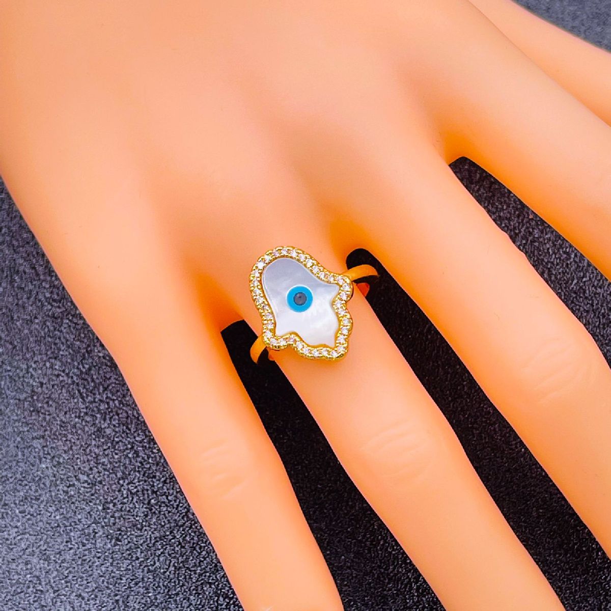 Trendy Hollowed Out Blue Enamel Evil Eye Ring Women Gold Color Plated  Fashion Jewelry For Girl Party Gift