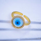 Copper Gold Mother of Pearl Round Evil Eye Free Size Adjustable Ring For Women