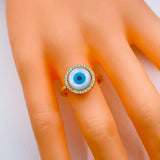 Copper Gold Mother of Pearl Round Evil Eye Free Size Adjustable Ring For Women