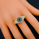 Copper Gold Crystal Statement Evil Eye Free Size Adjustable Ring For Women