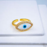 Evil Eye Copper Cubic Zirconia Gold White Oval Adjustable Ring Women