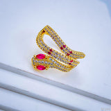 Copper Cubic Zirconia Red Snake Free Size Adjustable Ring For Women