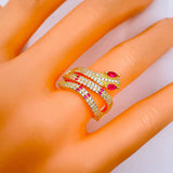 Copper Cubic Zirconia Red Snake Free Size Adjustable Ring For Women