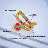 Copper Cubic Zirconia Red Snake Free Size Adjustable Ring For Women