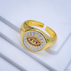 Copper Gold Enamel Dark Pink Evil Eye Free Size Adjustable Ring For Women