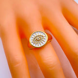Copper Gold Enamel Dark Pink Evil Eye Free Size Adjustable Ring For Women