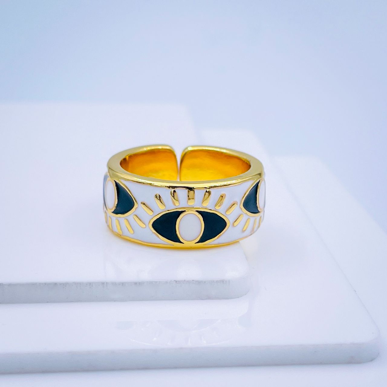 Dainty Evil Eye Ring Blue Sapphire Center – Moissanite Rings